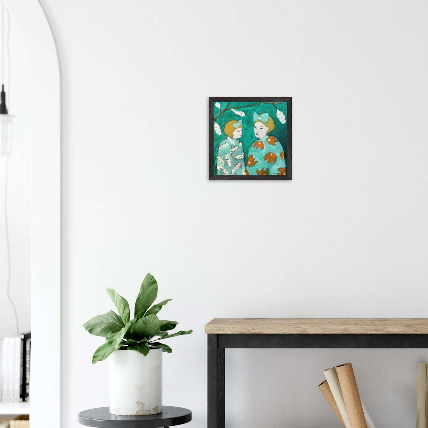Premium taidejuliste; puukehyksinen suomalaisen nykytaiteilijan juliste 30 cm x 30 cm, "Syntynyt leijonaksi perhosien laaksoon" - HannaartByHanna ©