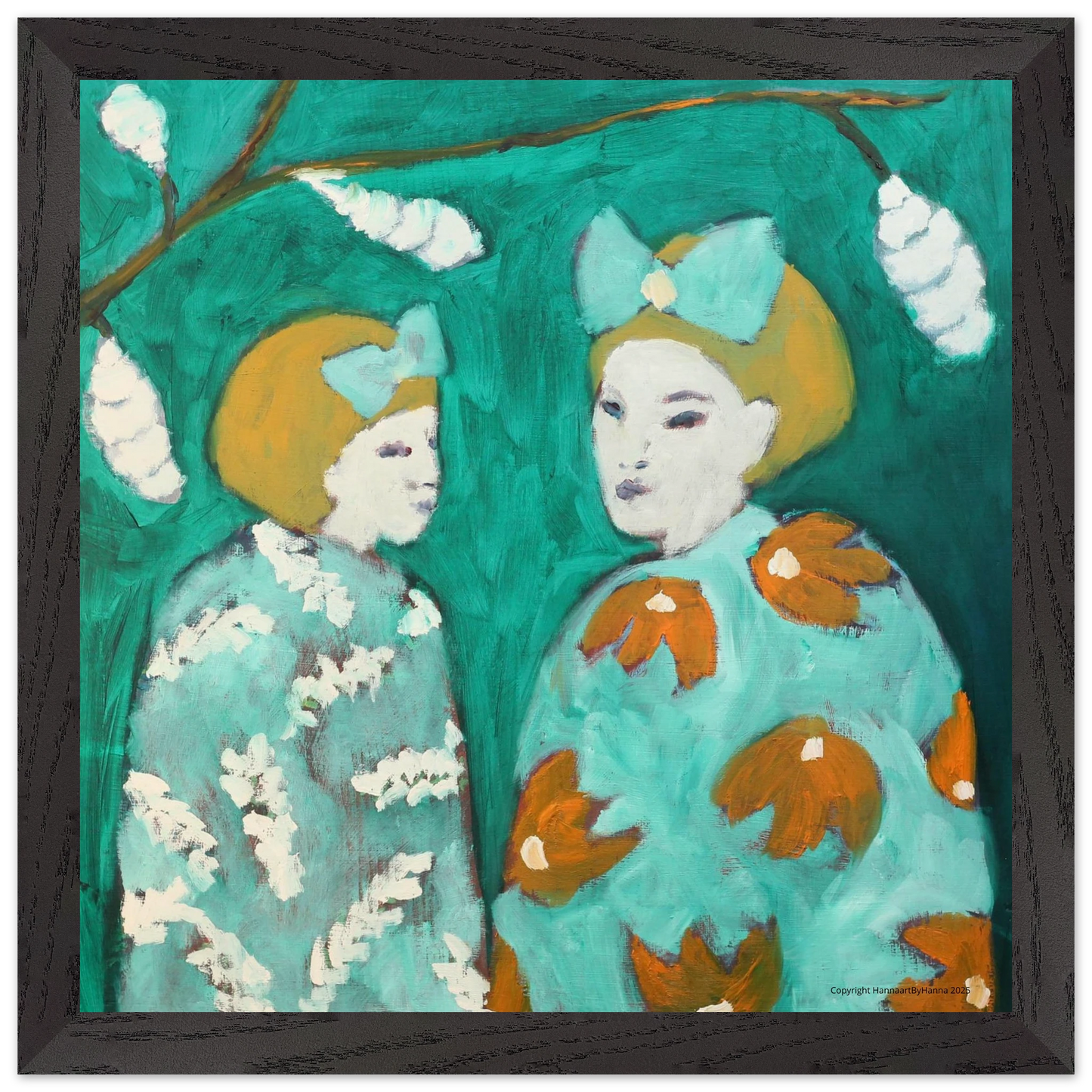 Premium taidejuliste; puukehyksinen suomalaisen nykytaiteilijan juliste 30 cm x 30 cm, "Syntynyt leijonaksi perhosien laaksoon" - HannaartByHanna ©