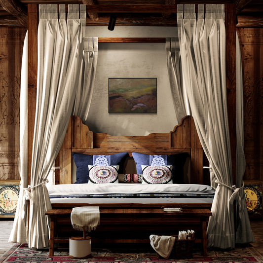 "Matkalla kotiin" taidejuliste kokonaisuudessaan - syksyinen peltomaisema kivineen, metsä horisontissa. Rajoitettu painos 100kpl, lämpimät syksyn värit.