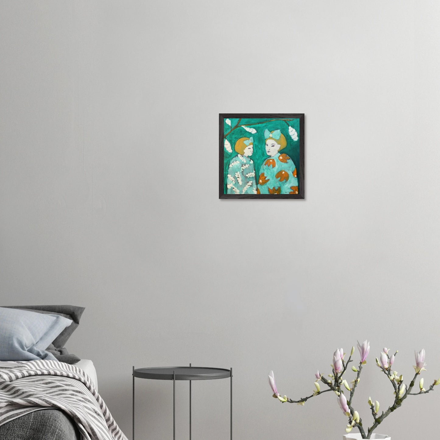Premium taidejuliste; puukehyksinen suomalaisen nykytaiteilijan juliste 30 cm x 30 cm, "Syntynyt leijonaksi perhosien laaksoon" - HannaartByHanna ©