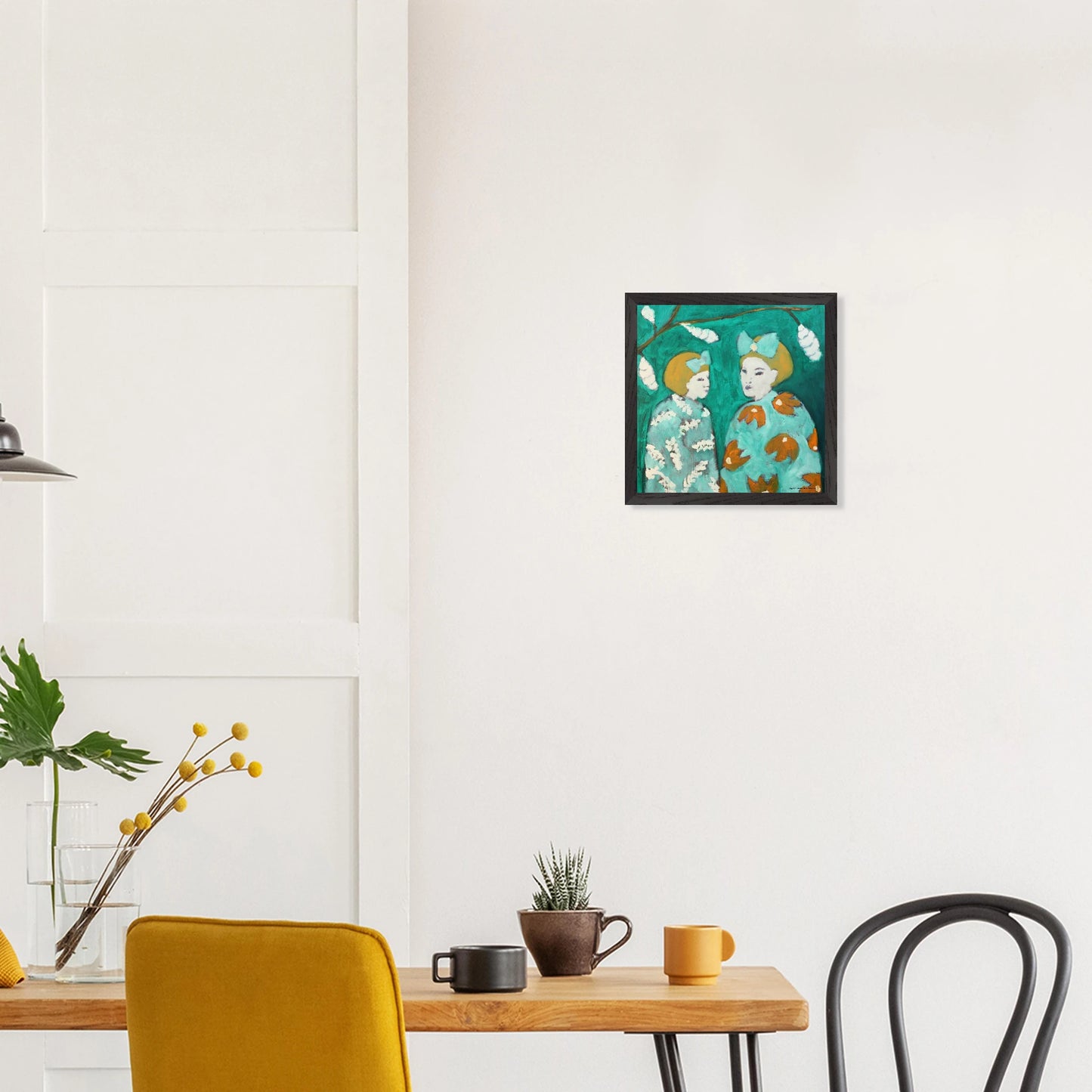 Premium taidejuliste; puukehyksinen suomalaisen nykytaiteilijan juliste 30 cm x 30 cm, "Syntynyt leijonaksi perhosien laaksoon" - HannaartByHanna ©