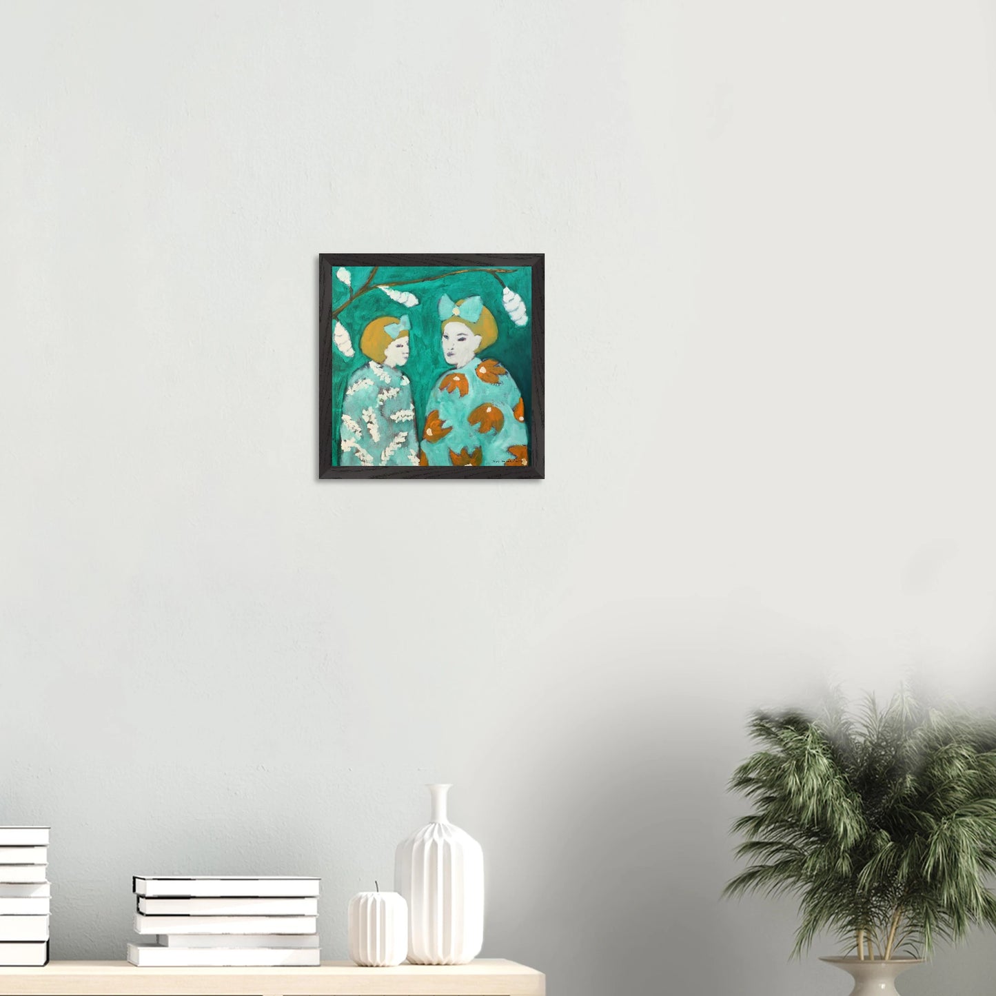 Premium taidejuliste; puukehyksinen suomalaisen nykytaiteilijan juliste 30 cm x 30 cm, "Syntynyt leijonaksi perhosien laaksoon" - HannaartByHanna ©