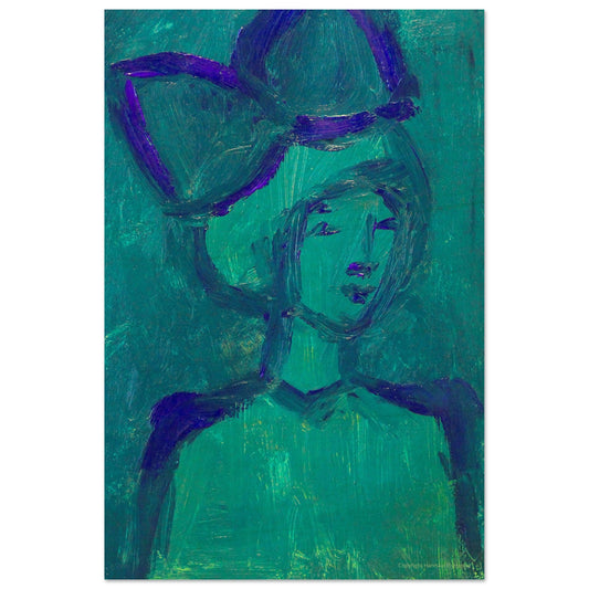 "En flicka och en blå rosett", 20 cm x 30 cm höjd