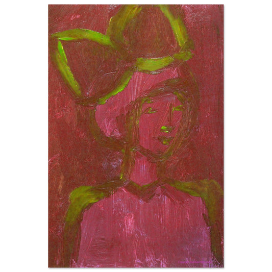 "En flicka och en vårgrön rosett", 20 cm x 30 cm höjd