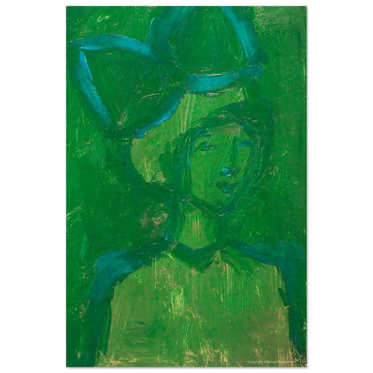 "Tyttö ja metsänvihreä rusetti", 20 cm x 30 cm korkeus